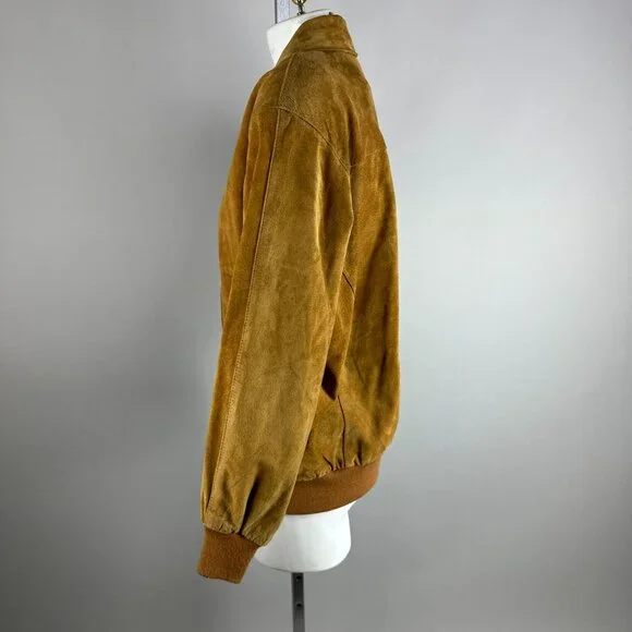 Vintage Hunt Club Suede Leather Jacket Tan 90s Barn Chore Coat Button Size 12 L - Picture 5 of 6